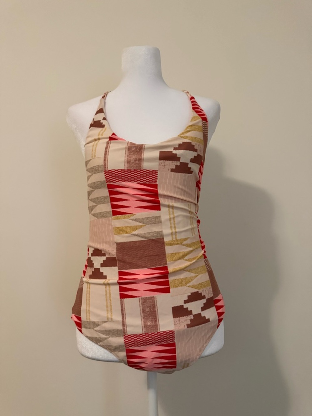 aerie one-piece swimsuit size large long torso LLT geometric print with macrame